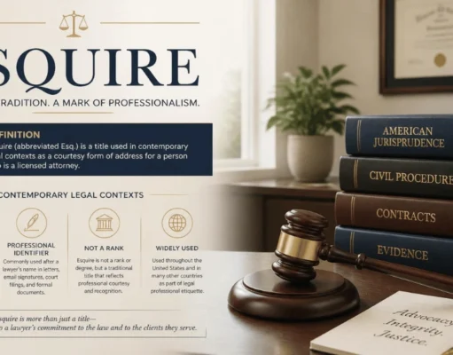 Esquire Meaning Explained: What “Esq.” Really Means, Its Legal History, How Lawyers Use It, and How It Differs From a J.D. or Attorney Title Esquire Meaning